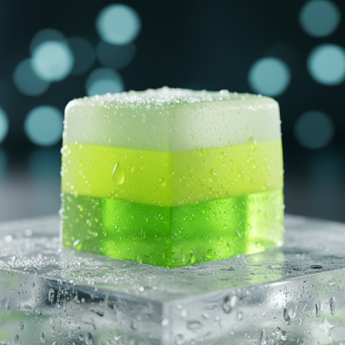 Photoreal Margarita cocktail jelly cube on frosted marble background